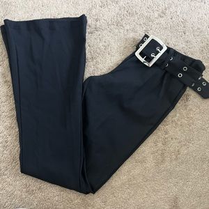 SHEIN ICON Low Rise Grommet Eyelet Belted Ring Flare Leg Pants